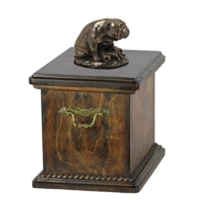 Afbeelding van Art Dog Custom Sitting Statue Memorial Urn Handgemaakt Koudgegoten Brons op Berkenbasis Stevige en Stijlvolle voor Hondenas 29x21x38cm Buldog (moeder)