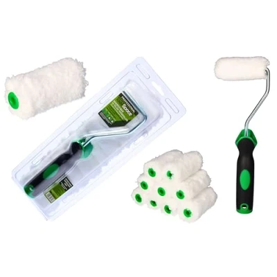 Afbeelding van ToolSpace 10x Verfroller Microfibra 7 cm Lakrollen met Rubberen Handgreep, Rollerkwast voor Verfwerkzaamheden en Renovatie, Duurzaam, verliest geen haar tijdens het schilderen
