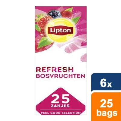 Afbeelding van Lipton Refresh Zwarte Thee Bosvruchten 25 theezakjes Doos 6 stuks