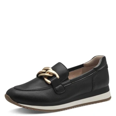 Afbeelding van Jana Elegante sportieve loafer met comfortabele extra brede veganistische slipper, zwart/goud, 40 EU, zwart/goud., EU