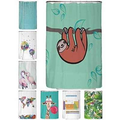 Afbeelding van arteneur® Luiaard anti schimmel douchegordijn 120x200 gerecycled met Öko Tex Standard 100 verzwaarde zoom, ondoorzichtig, waterdicht, wasbaar, 8 haken en e book
