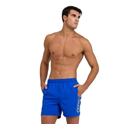 Afbeelding van ARENA Fundamentals Logo Boxer R Swim Trunks, Neon Blue soft Green, S Men&#039;s,