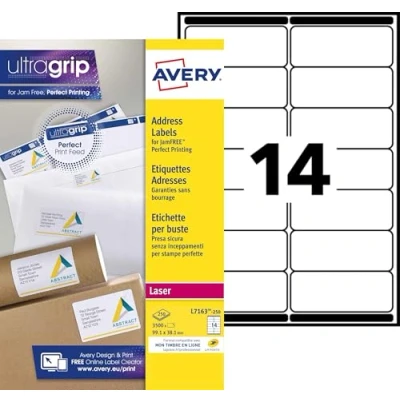 Afbeelding van Adresetiket Avery Quick Peel 99,1x38,1mm wit doos 250 vel