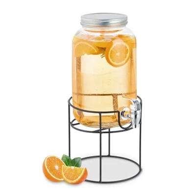 Afbeelding van drankdispenser met houder tapkraan &amp; deksel 3,3 liter glas limonadetap transparant