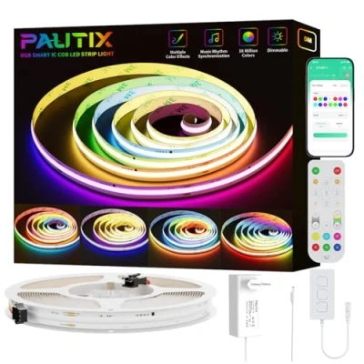 Afbeelding van PAUTIX Wifi RGB smart IC COB ledstripkit, 5 m, 24 V pixels, adresseerbare regenboog, kleurveranderende ledstrip, functie met Alexa en voeding voor doe het zelf verlichtingsprojecten