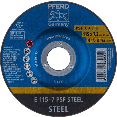 Afbeelding van PFERD 62011634 E 115 7 PSF STEEL Afbraamschijf gebogen Diameter mm Boordiameter 22.23 Gietijzer, Staal, Gegoten staal 10 stuk(s)