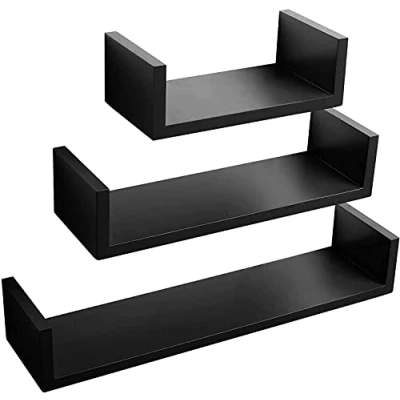 Afbeelding van WOLTU Wandrek, set van 3, U vorm, cd rek, dvd&#039;s, retro design, zwart, RG9311sz