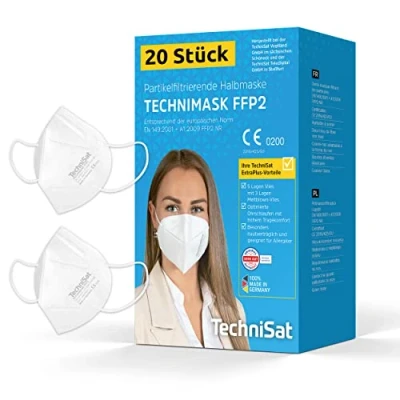 Afbeelding van TechniSat TECHNIMASK FFP2 Gezichtsmasker, mond en neusbedekking, dermatologisch getest, 5 laags wegwerpmasker gemaakt van hoogwaardig vlies, in Duitsland, 20 stuks
