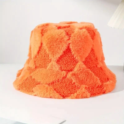 Afbeelding van BucketHat Oranje Fuzzy Geruiten Winter/Warm Fluffy