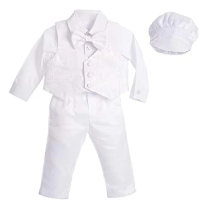 Afbeelding van Lito Angels Baby Jonges Wit Pak Doop Kleding Outfit met Bonnet Lange Mouw Maat 74 (Leeftijd 6 9 Maanden) (Markeringsnummer 0S)