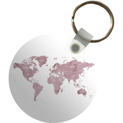 Afbeelding van Sleutelhanger Wereldkaart Wit Marmer Plastic Rond Uitdeelcadeautjes