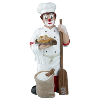 Afbeelding van GILDE Clown ovenvers van kunsthars bakkershandwerk decoratief figuur en verzamelstuk 15 cm hoog, wit