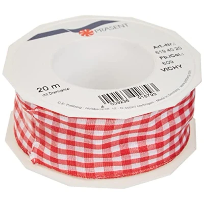 Afbeelding van Präsent 1 delig 40 mm 20 m Vichy Bedraad Geruit Taffeta, Rood/Wit