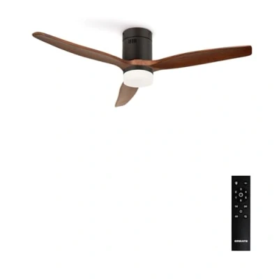 Afbeelding van CREATE/WINDCALM DC/DC motorplafondventilator met zwart licht donkerhouten messen/Stil, timer