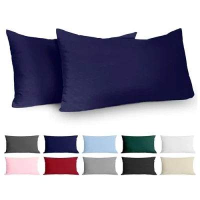 Afbeelding van Dreamzie Kussensloop (Set van 2) Donkerblauw Katoen Voor Kussens 40 x 80 cm 100% Jersey Beddengoed Dubbel Bed Kussenbeschermer Bestendig en Hypoallergeen