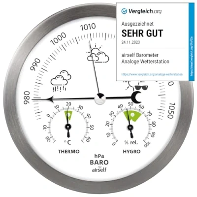 Afbeelding van Analoog roestvrijstalen weerstation met barometer, thermometer en hygrometer voor gebruik binnen buiten