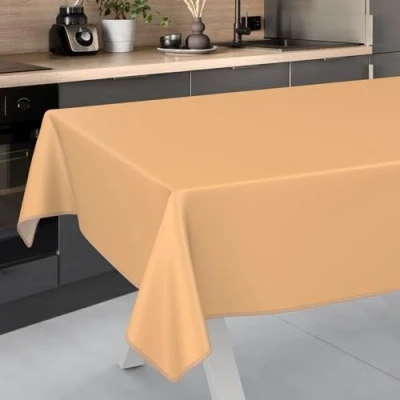 Afbeelding van ANRO Afwasbaar tafelzeil, tuintafelkleed, voor binnen en buiten, 240 x 140 cm, met zoom, abrikoos