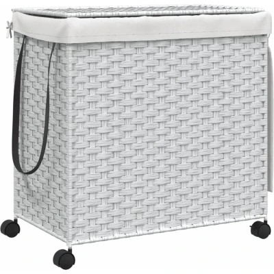 Afbeelding van Wasmand op wielen 60x35x60,5 cm rattan wit