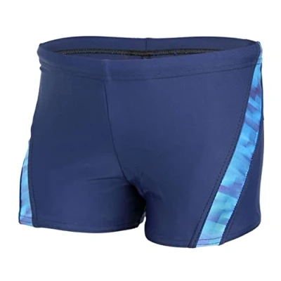 Afbeelding van Aquarti Jongens Korte Zwembroek Zwemboxer met Strepen, Donkerblauw/blauw, 140