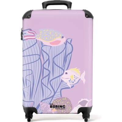 Afbeelding van NoBoringSuitcases.com® Handbagage koffer lichtgewicht Reiskoffer trolley Roze met vissen en schelpen Rolkoffer wieltjes Past binnen 55x40x20 55x35x25