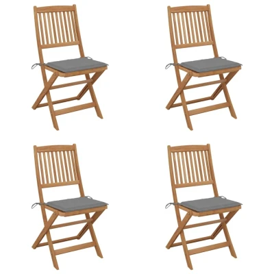 Afbeelding van Tuinstoelen 4 st inklapbaar met kussens massief acaciahout