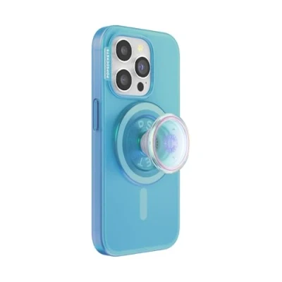 Afbeelding van PopSockets iPhone 15 Pro hoesje met telefoongreep en glijbaan compatibel MagSafe, telefoonhoesje voor Pro, draadloos opladen Opaalblauw