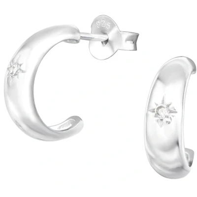 Afbeelding van JoyS Zilveren oorringen stud 12 mm halve hoepel zirkonia