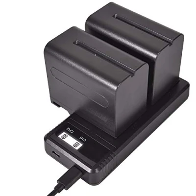 Afbeelding van DSTE NP F970 Oplaadbare batterij (2 stuks) en Smart LED Dual USB oplader, compatibel met Sony CCD SC5, SC5/E, SC55E, SC55, SC6, SC65, SC7