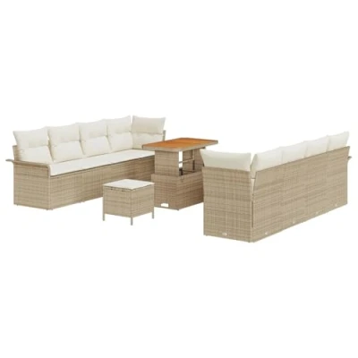 Afbeelding van vidaXL 11 Delige Tuin Sofa Set met Kussens Beige Poly Rattan Acacia