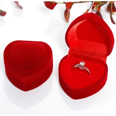 Afbeelding van Hartvormig sieradendoos Velvet Ringdoos Sieraden Gift Box Valentijnsdag Aanzoek Liefde Trouwring houder Huwelijk Ring Case Rood