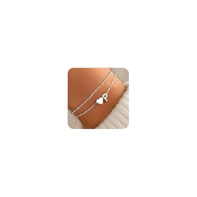 Afbeelding van TINGN armband voor dames, goud zilver 14K verguld hart, gelaagde armbanden, gepersonaliseerde met letters, monogram, alfabet, sieraden, geschenken vrouwen, vriendin, meisjes
