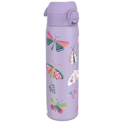 Afbeelding van ION8 Vacuüm Geïsoleerde Stalen Waterfles, 500 ml/18 oz, Lekvrij, Makkelijk te Openen, Veilige Vergrendeling, Vaatwasserbestendig, Past in Bekerhouders, Draaghendel, Reliëfprint, Vlinders Drinkfles