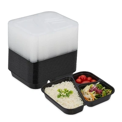 Afbeelding van Relaxdays meal prep bakjes magnetron 3 vakken set van 24 plastic hebrruikbaar