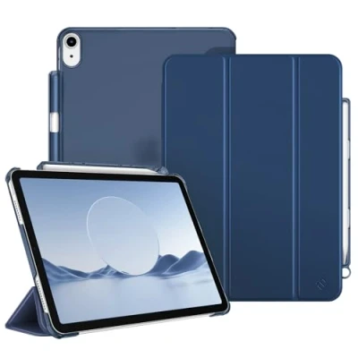 Afbeelding van Fintie Hoes voor iPad Air 4.Generatie 2020 10.9&quot; met Pen houder (Ondersteunt 2e generatie potlood, draadloze oplaadfunctie) Ultradun Case Cover Transparante Achterkant, Auto Wekken/Slapen, Marineblauw