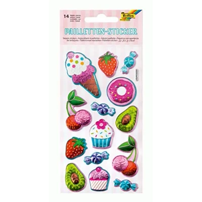 Afbeelding van Folia 19703 Pailletten Sticker III met zomerse motieven, metallic glinsterende kunststofstickers, 14 stuks, ideaal voor het versieren van wenskaarten, knutselwerken en scrapbooking