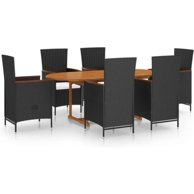 Afbeelding van vidaXL 7 delige Tuinset poly rattan zwart