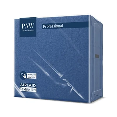 Afbeelding van PAW Serviettes Airlaid (40 x 40 cm) I 50 pièces Unicolore Semblable à du tissu Élégante décoration de table HoReCa Pour les occasions comme mariages, fêtes Color: Dark Blue