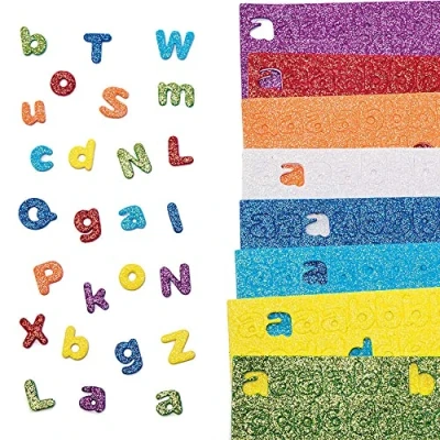 Afbeelding van Baker Ross FC757 Regenboog Zelfklevende Glitter Foam Letters Pak van 1160, Stickers voor Kinderen, Knutselen Kinderen