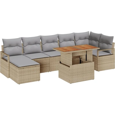 Afbeelding van vidaXL 8 Delig Tuin Sofa Set met Kussens Beige Poly Rattan Acacia