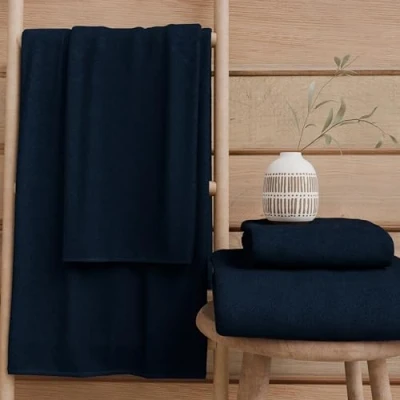 Afbeelding van PETTI Artigiani Italiani Badhanddoeken van 100% katoenen badstof, handdoekenset 1 + 1, 2 stuks, gezichtshanddoek en handdoek, blauwe handdoeken