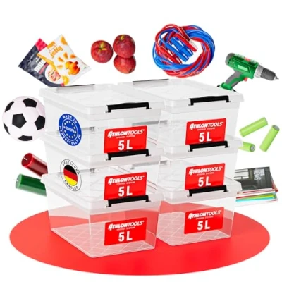Afbeelding van 6 x 5 liter container met deksel, gift for living things, sluitclips, 100% nieuw materiaal, plastic container, transparant, stapelbare