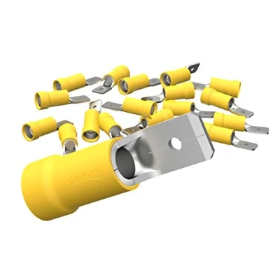 Afbeelding van AUPROTEC 100 x platte stekker 4,0 6,0 mm² geel/steekbreedte 6,3 mm deels geïsoleerd PVC mannelijke connector MDD kabelconnector van vertind messing