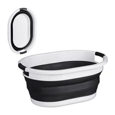 Afbeelding van Relaxdays opvouwbare wasmand kunststof draagbare wasgoedmand 36 liter heupwasmand zwart