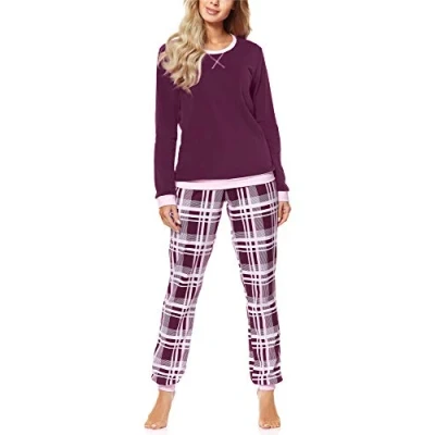 Afbeelding van Merry Style MS MS10 168 PJ Dames Pyjama ronde hals lange mouwen broek met zakken Katoen Wijn/Geruit L