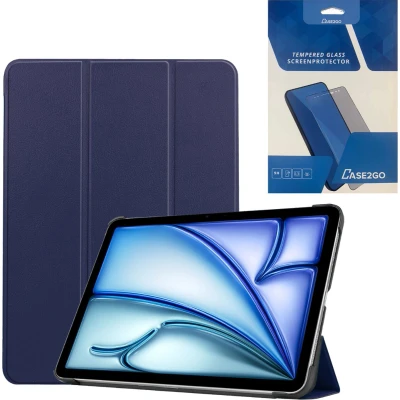 Afbeelding van Case2go Tablet hoes met screenprotector geschikt voor Apple iPad Air (2024) 11 Inch Tri fold Auto/Wake functie Donkerblauw