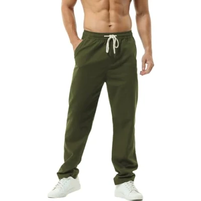 Afbeelding van Hoerev Heren Casual Linnen Broek, Groen, L