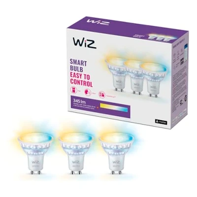 Afbeelding van WiZ GU10 Smart LED Glass Bulb 50 Watt vervanging, witte tinten, Wi Fi/Bluetooth, spraak /appbediening, werkt met Google Home, Alexa en HomeKit, set van 3.