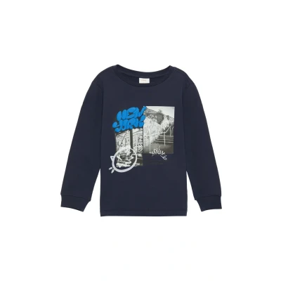 Afbeelding van s.Oliver Weiches MIT Frontprint Longsleeve voor kinderen, Maat: 104/110, Navy