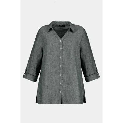 Afbeelding van Ulla Popken Overhemdblouse, Dames, Maat: 50/52, Bleu marine chiné