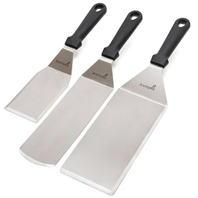 Afbeelding van Exclusieve grillspatel, set van hoogwaardig roestvrij staal, BBQ grillset in eersteklas kwaliteit voor hamburgers en braden, braadspatel braadschep binnen buiten